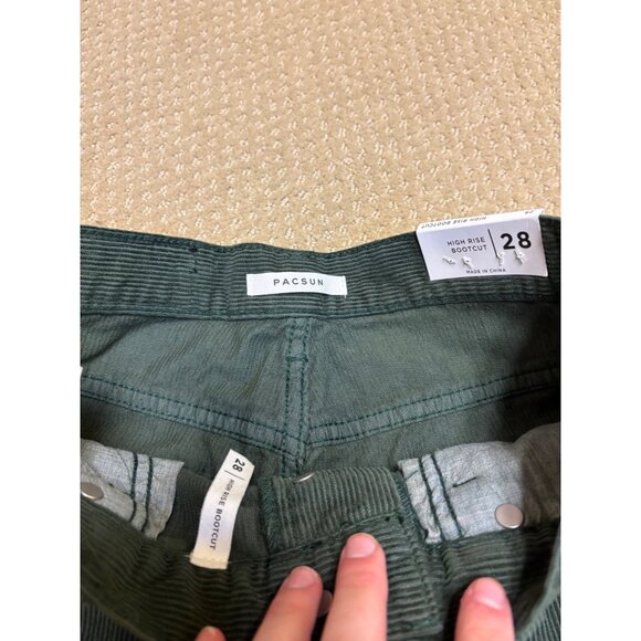 NEW Pacsun Corduroy High-Rise Bootcut Flare-Ankle Green Button Fly Denim Jeans - Picture 7 of 11